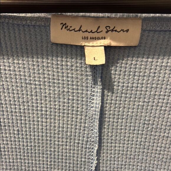 Michael Stars Blue Thermal Long Sleeve Relaxed  deep V-neck size Large - Picture 2 of 9